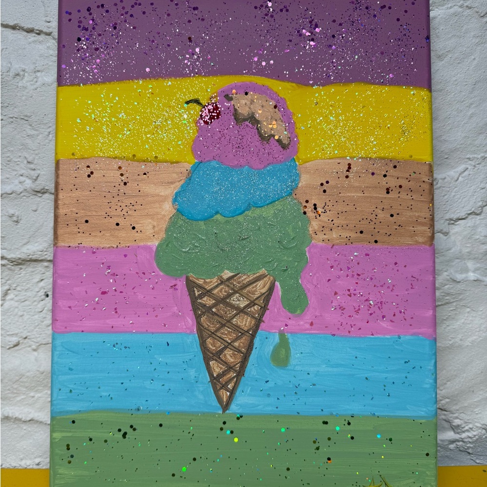 Colorful Ice Cream Cone Canvas Art